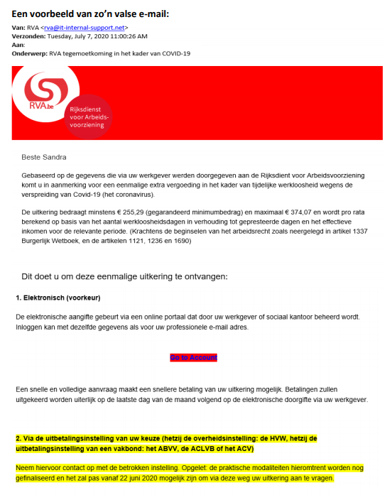 exemple de email frauduleux